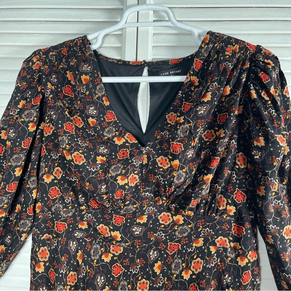 Lane Bryant Floral Maxi Dress Black Fall Print Long Sleeve Size 14 - Picture 3 of 15